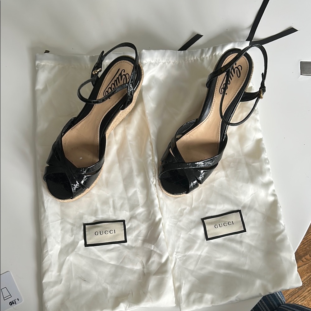 Gucci Black and Tan Wedge Espadrilles - Picture 10 of 10